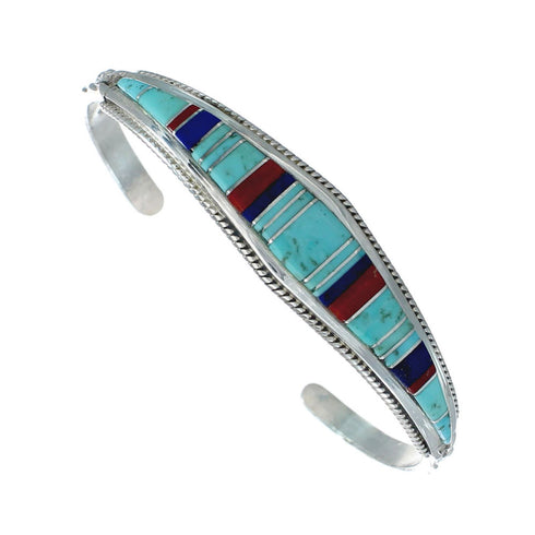 Multicolor Inlay Genuine Sterling Silver Navajo Cuff Bracelet NN20153